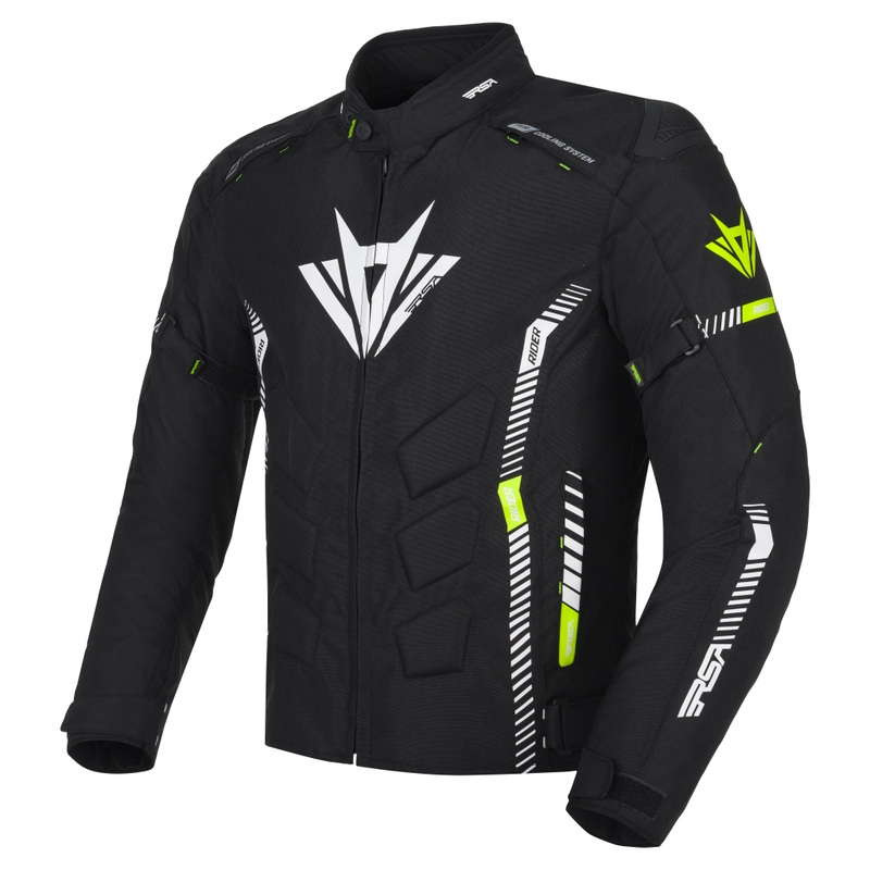 Chaqueta de moto RSA Rider negro-blanco-amarillo fluo