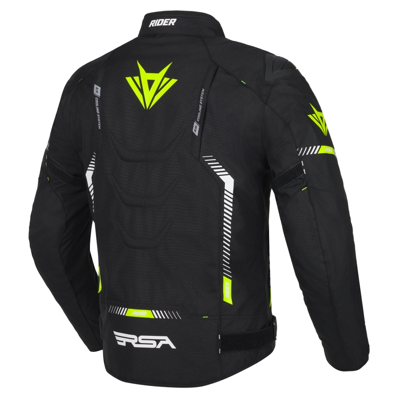 Chaqueta de moto RSA Rider negro-blanco-amarillo fluo