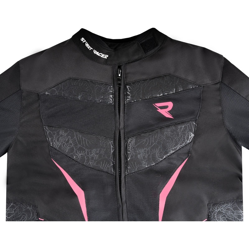 Chaqueta de moto para mujer Street Racer Rose Air Negra y Rosa