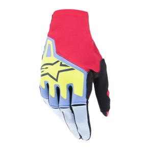 Guantes de motocross Alpinestars Techstar azul claro-rojo-amarillo fluo-negro