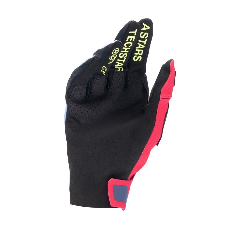 Guantes de motocross Alpinestars Techstar azul claro-rojo-amarillo fluo-negro