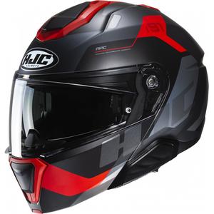 Casco de moto abatible HJC i91 Carst negro-gris-rojo