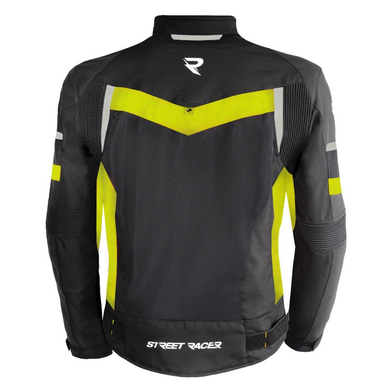 Chaqueta de moto Street Racer Evans Air negro-amarillo fluo