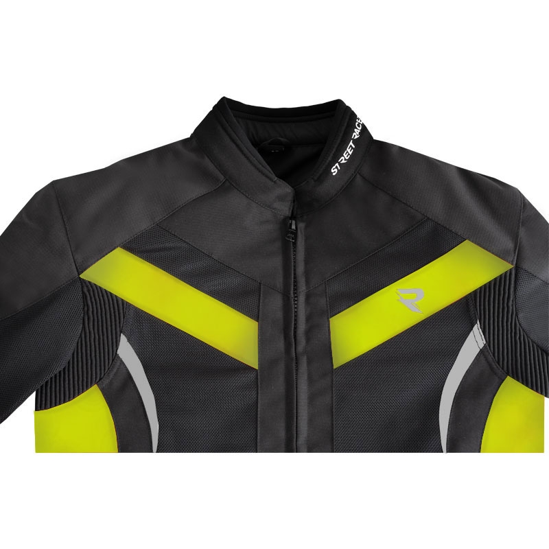 Chaqueta de moto Street Racer Evans Air negro-amarillo fluo
