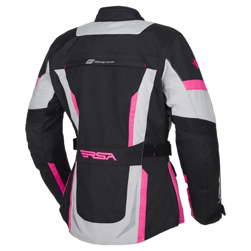 Chaqueta de moto RSA EXO 2 para mujer, color negro, gris y rosa