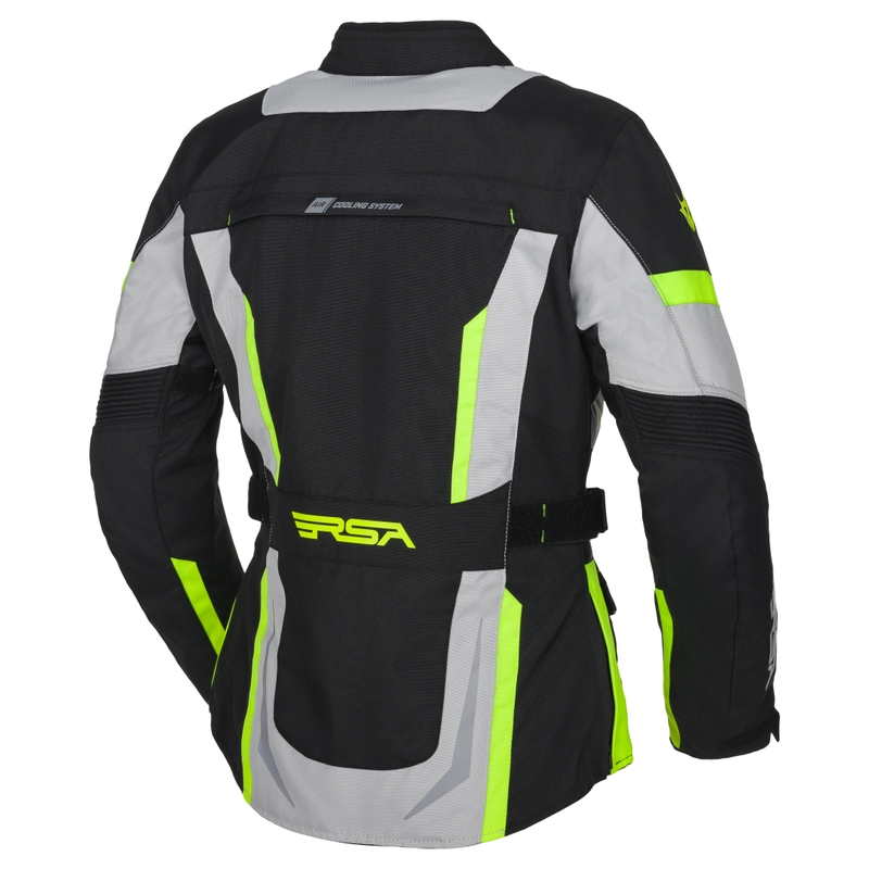 Chaqueta de moto para mujer RSA EXO 2 negro-gris-amarillo fluo