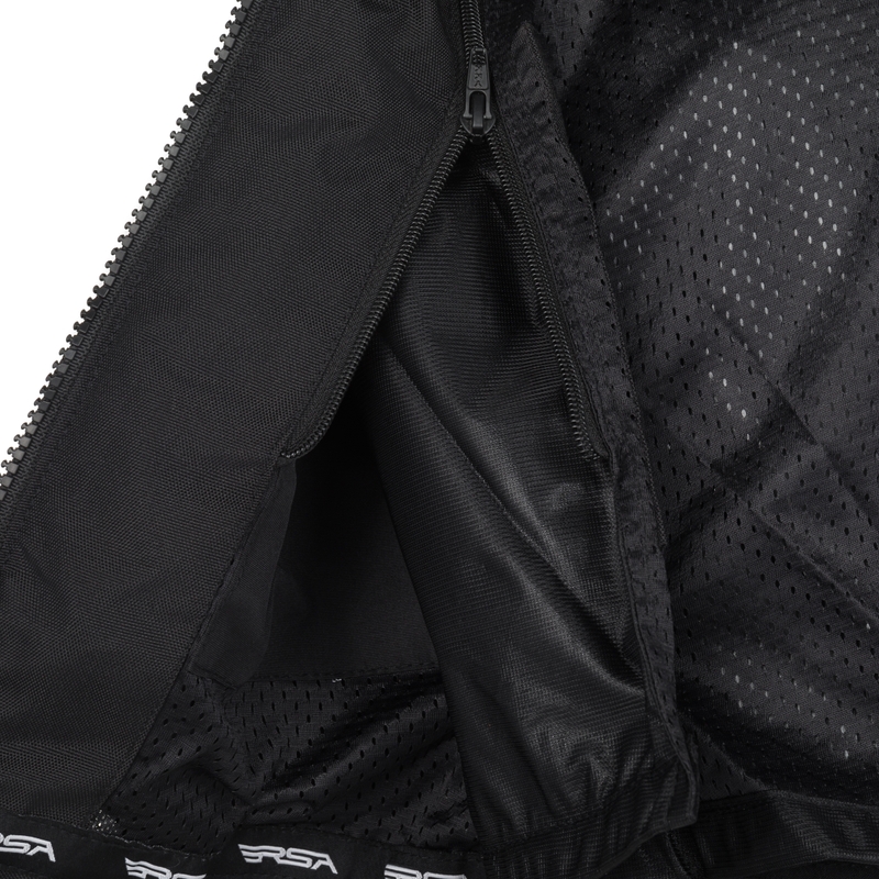 Chaqueta de moto RSA Bolt para mujer, color negro, blanco y rosa.