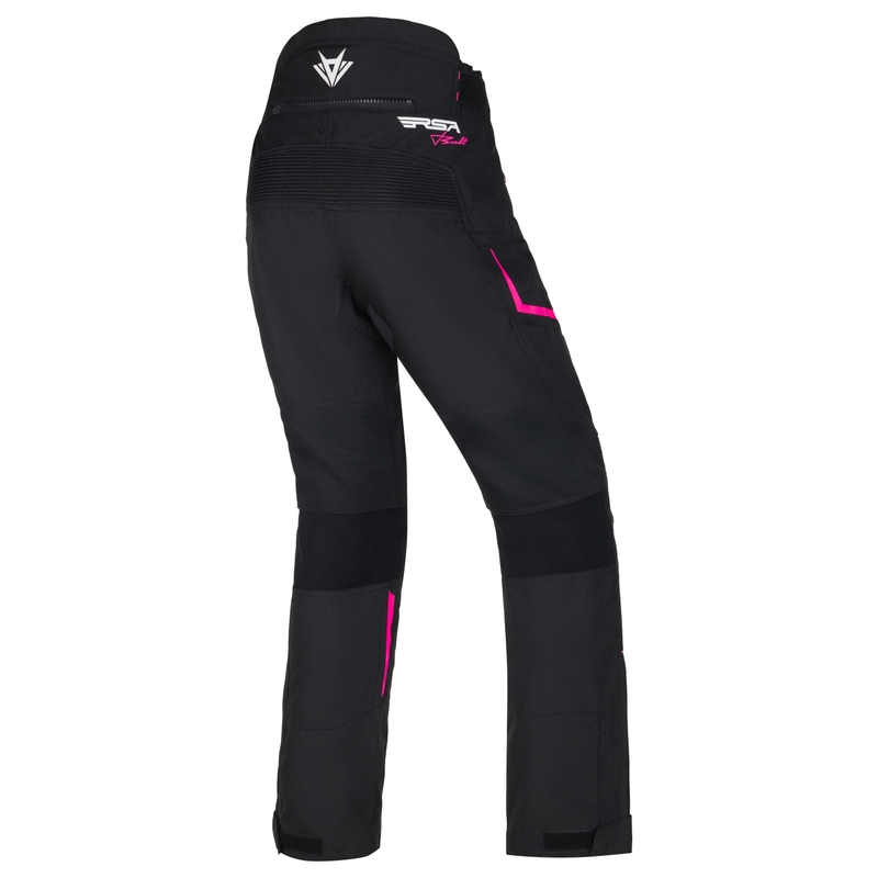 Pantalón de moto para mujer RSA Bolt Negro, Blanco y Rosa