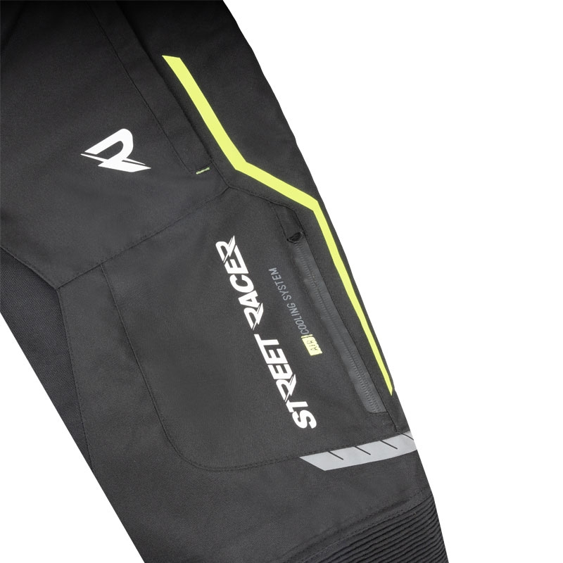 Pantalón de moto Street Racer Flex negro-amarillo fluo