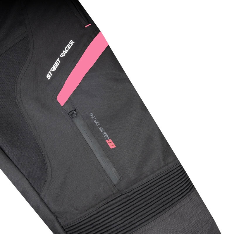 Pantalón de moto Street Racer Vix negro y rosa para mujer