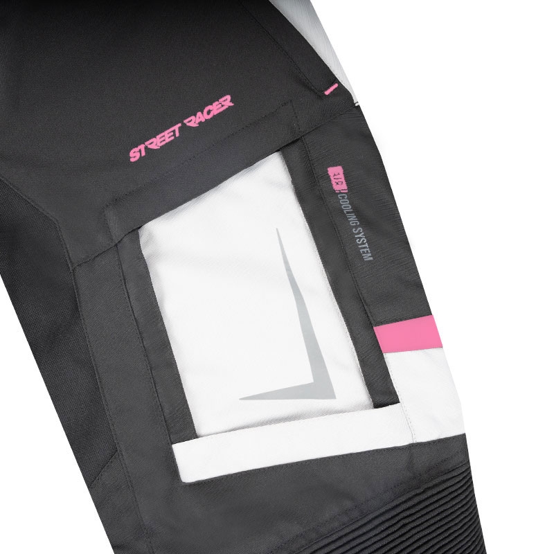 Pantalón de moto Street Racer Hilax Negro-Gris-Rosa para mujer