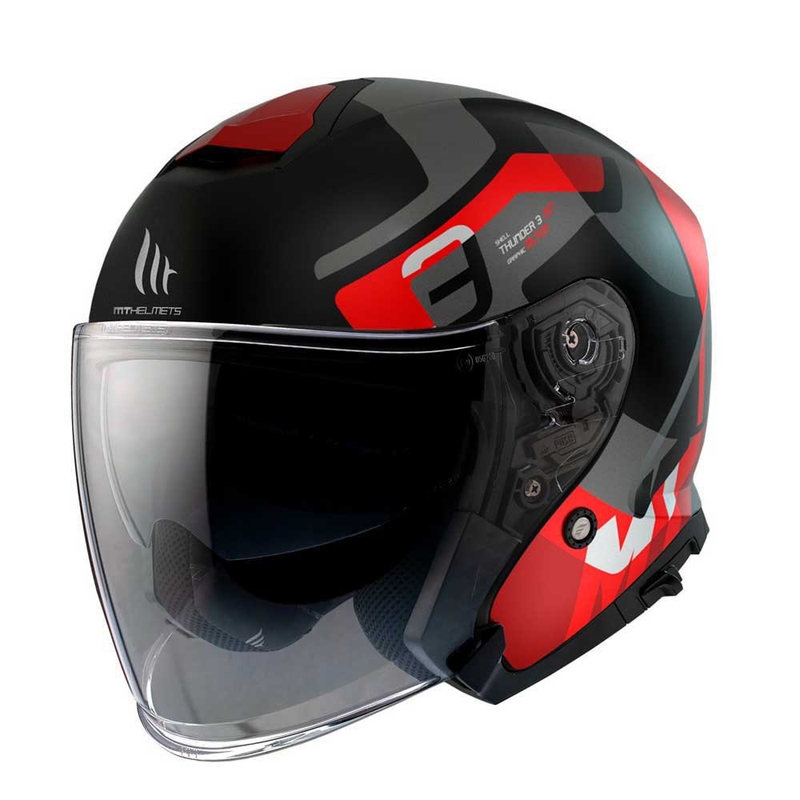 Casco Moto Abierto MT Thunder 3 SV Jet Silton B5 Negro-Gris-Rojo liquidación