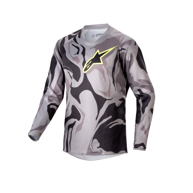 Maillot Motocross Infantil Alpinestars Racer Tactical 2024 gris camuflaje-fluo amarillo-negro