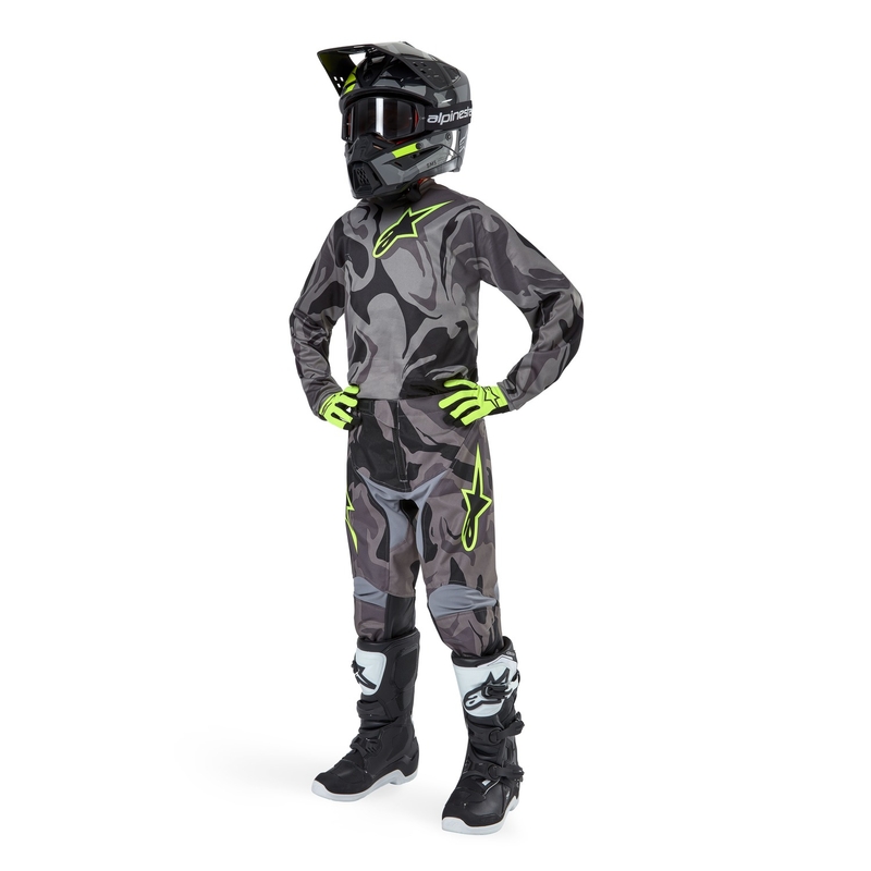 Maillot Motocross Infantil Alpinestars Racer Tactical 2024 gris camuflaje-fluo amarillo-negro