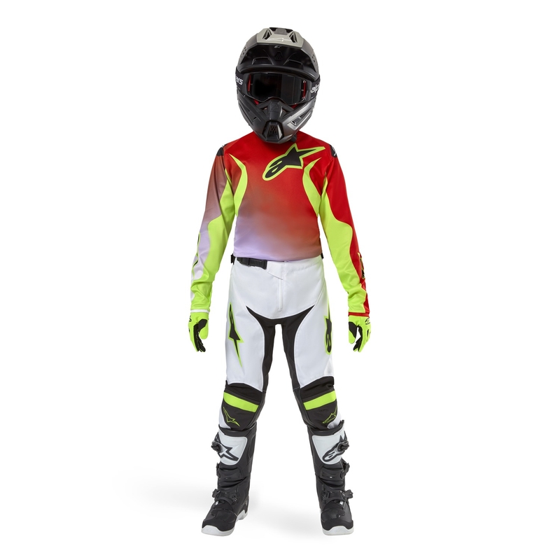 Maillot motocross niño Alpinestars Racer Lucent 2024 blanco-negro-amarillo fluo