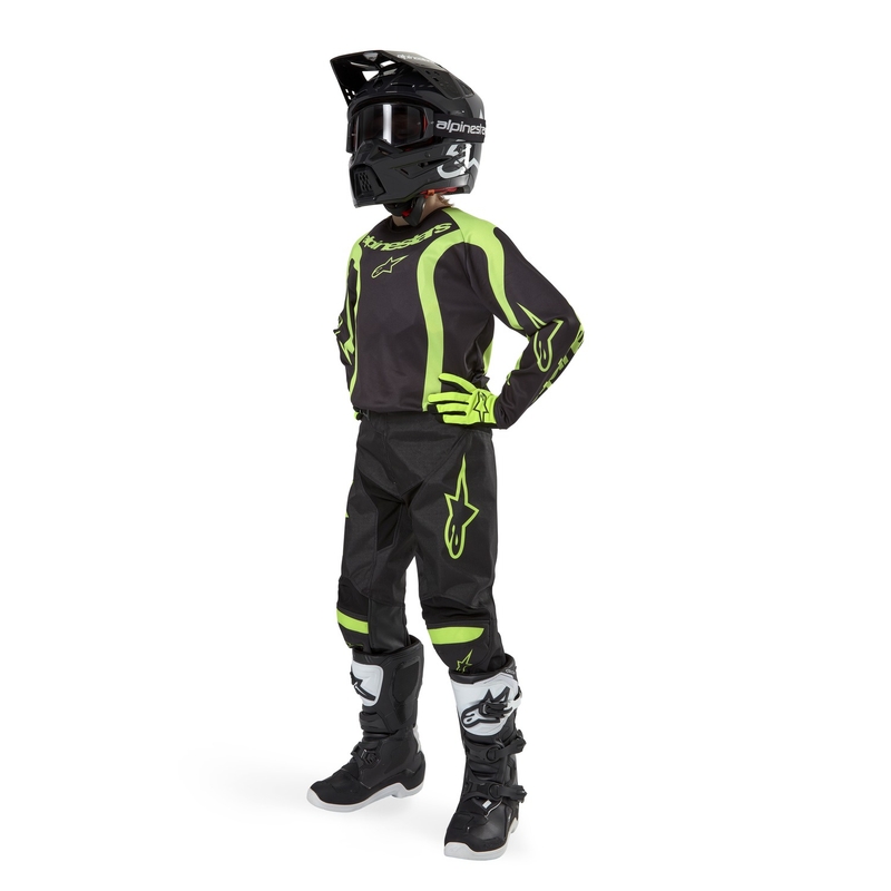 Camiseta de motocross infantil Alpinestars Racer Lurv negra y amarilla fluorescente