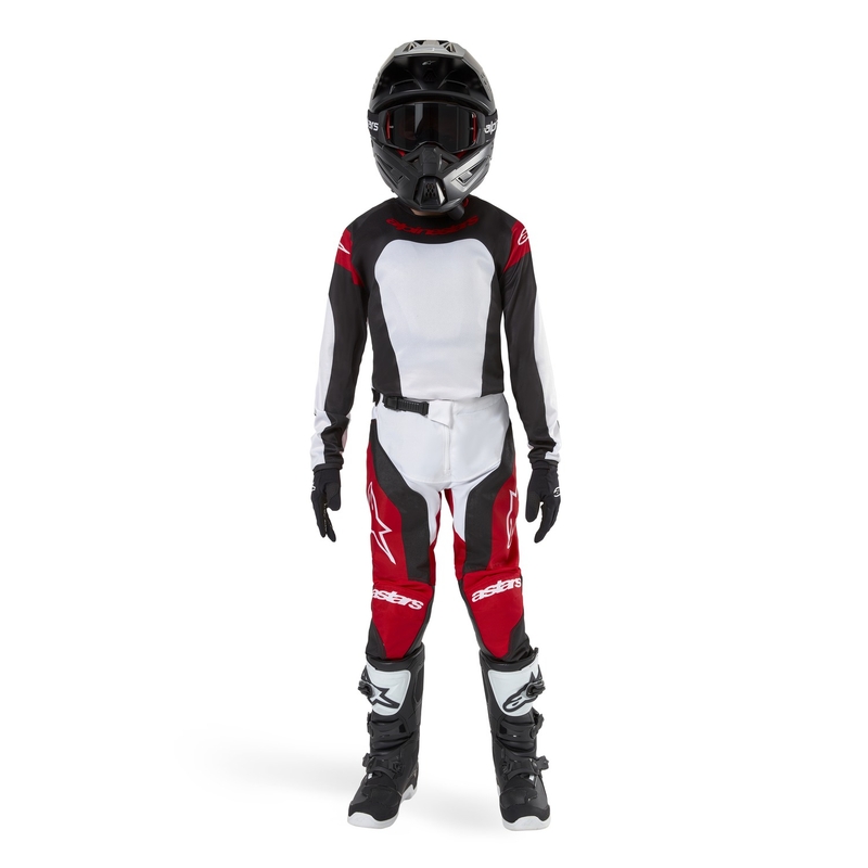 Camiseta de motocross infantil Alpinestars Racer Ocuri en rojo, blanco y negro