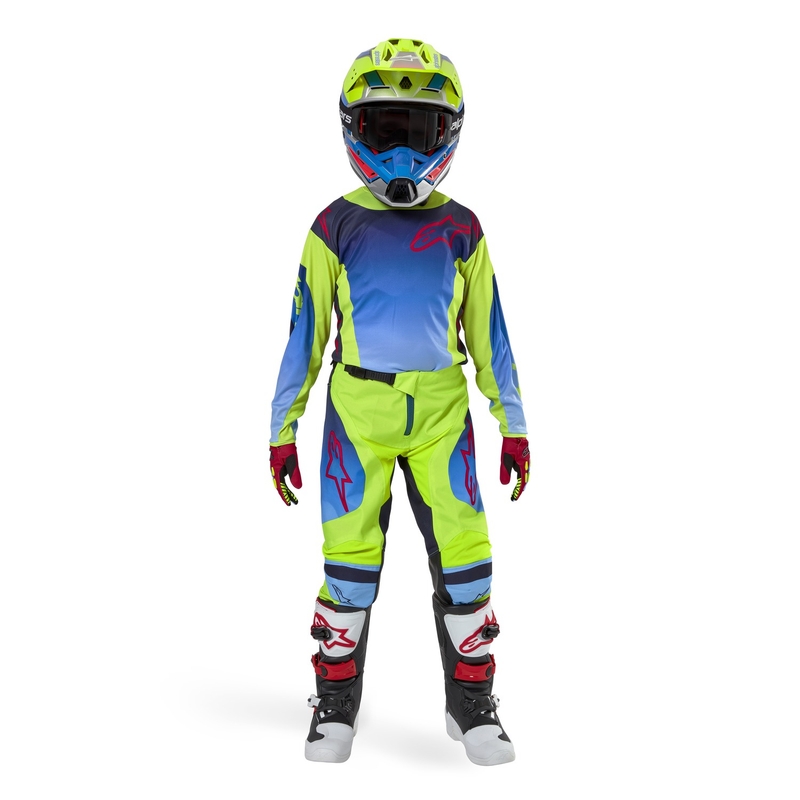 Maillot motocross niño Alpinestars Racer Hoen 2024 fluo amarillo-azul-rojo
