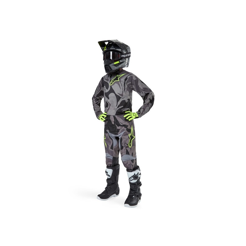 Alpinestars Racer Tactical 2024 Pantalón Motocross Niño gris camuflaje-amarillo flúo-negro