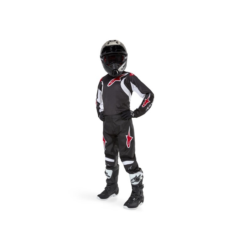 Pantalones de motocross para niños Alpinestars Racer Lucent en negro, blanco y rojo