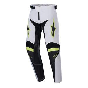 Pantalones de motocross para niños Alpinestars Racer Lucent en blanco, negro y amarillo fluorescente