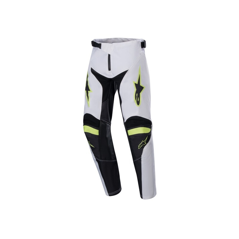 Pantalones de motocross para niños Alpinestars Racer Lucent en blanco, negro y amarillo fluorescente