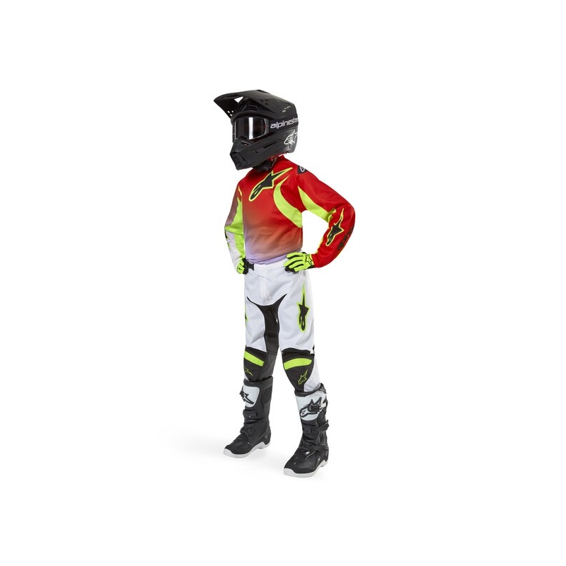 Pantalones de motocross para niños Alpinestars Racer Lucent en blanco, negro y amarillo fluorescente