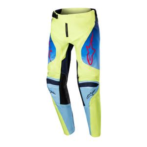Pantalones de motocross para niños Alpinestars Racer Hoen en amarillo fluorescente, azul y rojo