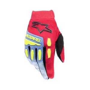 Guantes de motocross Alpinestars Full Bore 2024 para niños azul claro-rojo-amarillo fluorescente-negro