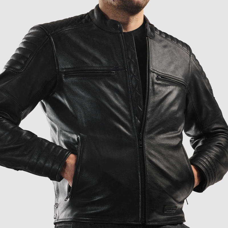 Chaqueta de cuero para moto Rebelhorn Hunter II negra