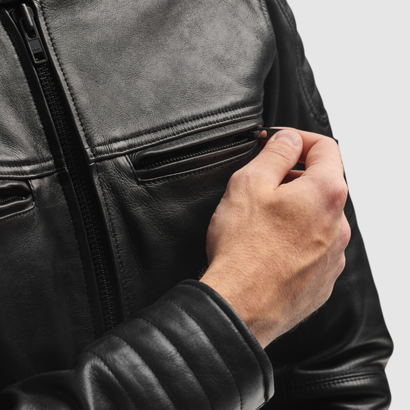 Chaqueta de cuero para moto Rebelhorn Hunter II negra