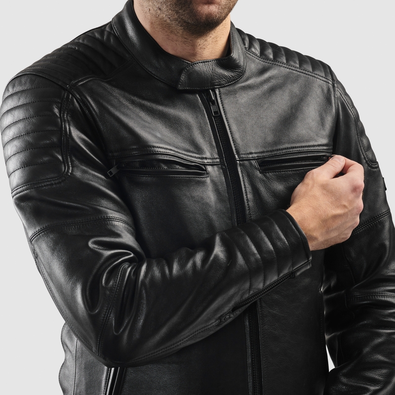 Chaqueta de cuero para moto Rebelhorn Hunter II negra