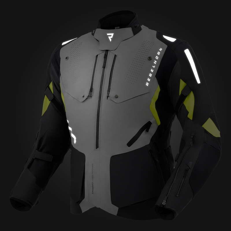 Chaqueta de moto Rebelhorn Hiker IV negra-gris-amarilla fluo