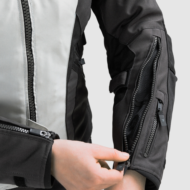 Chaqueta de moto para mujer Rebelhorn Hiker IV, color negro, gris y amarillo flúor.