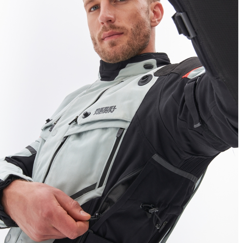 Chaqueta de moto Rebelhorn Range gris-negro-rojo