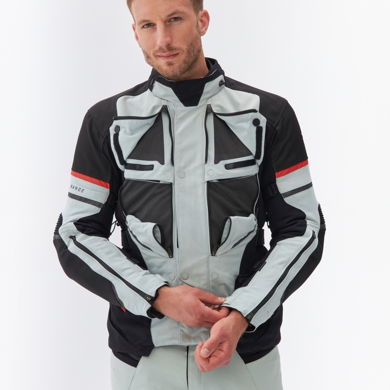 Chaqueta de moto Rebelhorn Range gris-negro-rojo