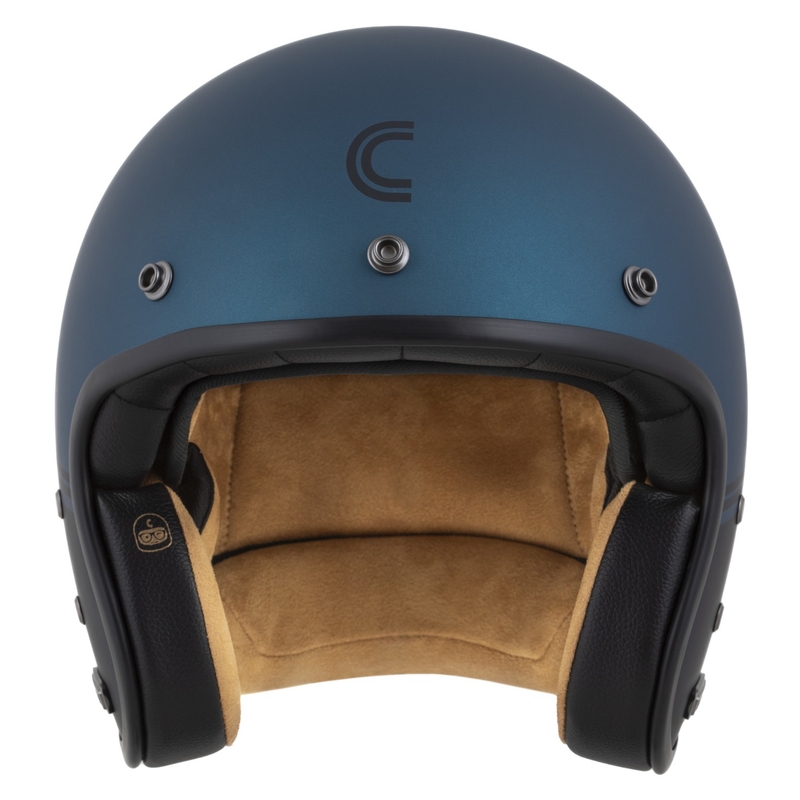 Casco abierto Cassida Eso Super Hooligan negro mate-azul metalizado