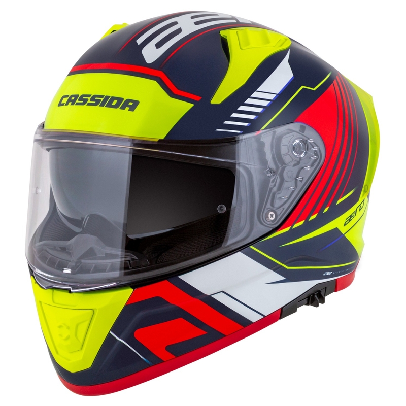 Casco integral de moto Cassida Aero Drome azul perla-amarillo-naranja-rojo-blanco