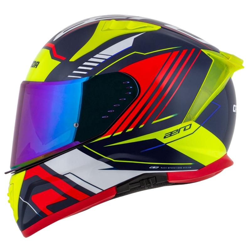 Casco integral de moto Cassida Aero Drome azul perla-amarillo-naranja-rojo-blanco