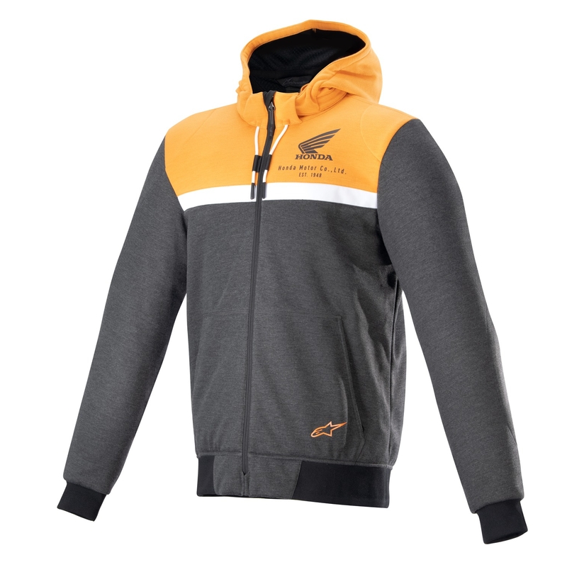 Sudadera con capucha Alpinestars Chrome Street para motocicleta Honda, color negro, gris y naranja