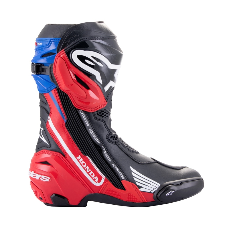 Botas de moto Alpinestars Supertech R Honda negro-rojo azul fluo-blanco