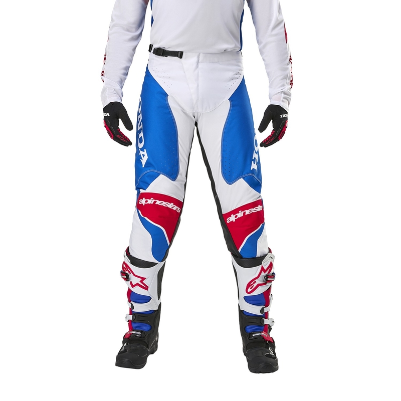 Pantalones de motocross Alpinestars Racer Iconic Honda, colección en blanco, azul, rojo y negro