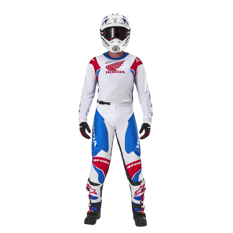 Pantalones de motocross Alpinestars Racer Iconic Honda, colección en blanco, azul, rojo y negro