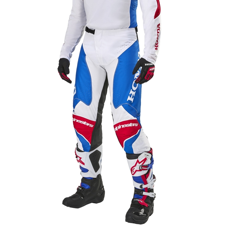 Pantalones de motocross Alpinestars Racer Iconic Honda, colección en blanco, azul, rojo y negro