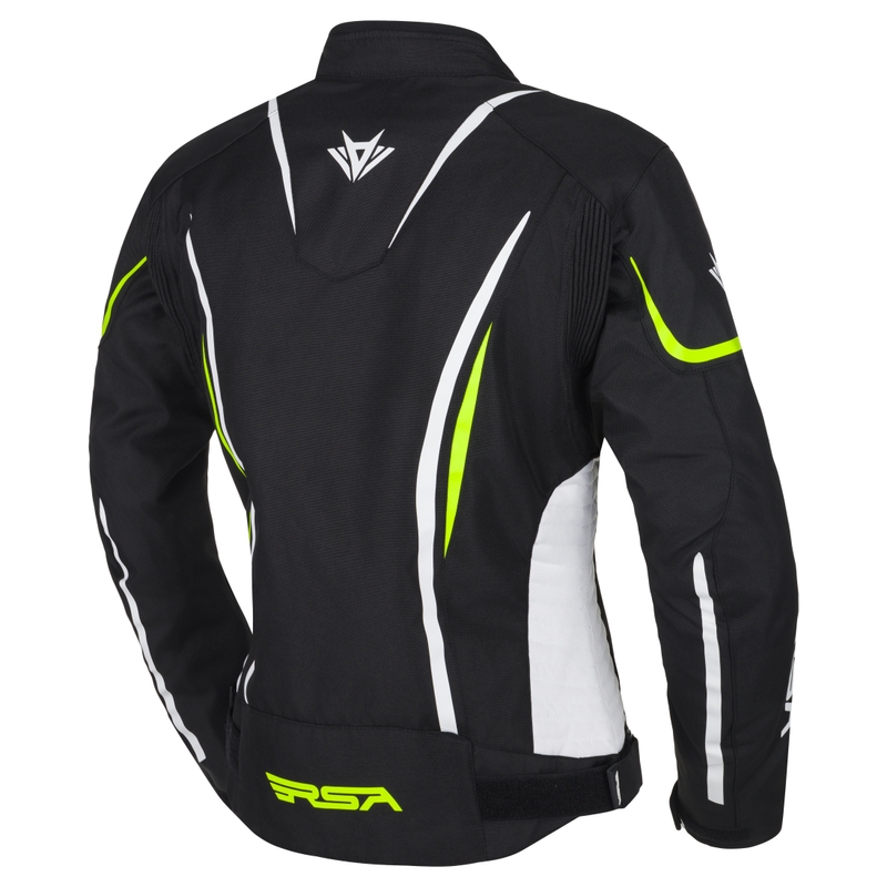 Chaqueta de moto mujer RSA Wasp negro-blanco-amarillo fluo
