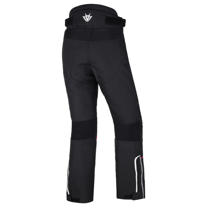 Pantalón de moto RSA Wasp negro, blanco y rosa para mujer