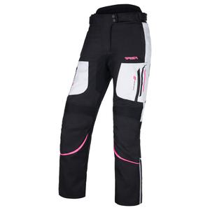 Pantalón de moto para mujer RSA Wasp negro, rosa y blanco