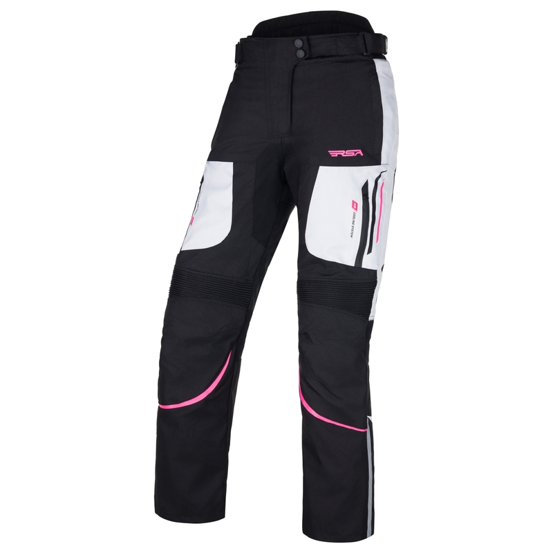 Pantalón de moto para mujer RSA Wasp negro, rosa y blanco
