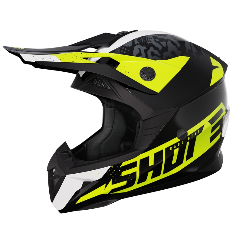 Casco de motocross infantil Shot Pulse Airfit negro brillante-blanco-amarillo fluo liquidación