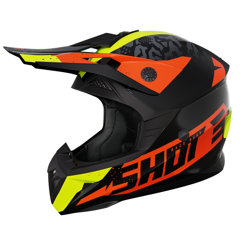 Casco de motocross infantil Shot Pulse Airfit negro brillante-amarillo fluo-naranja liquidación
